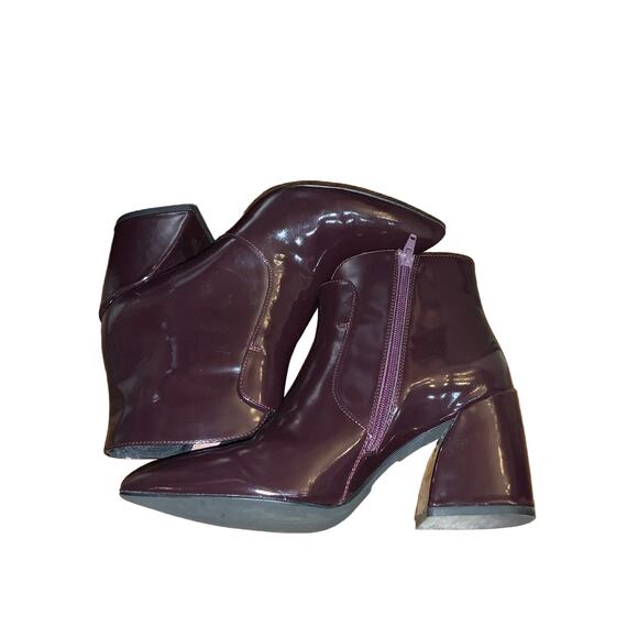 Jeffrey Campbell Ankle Booties Sz.8 Plum Block Heel patent leather Shine VGUC - Picture 3 of 15